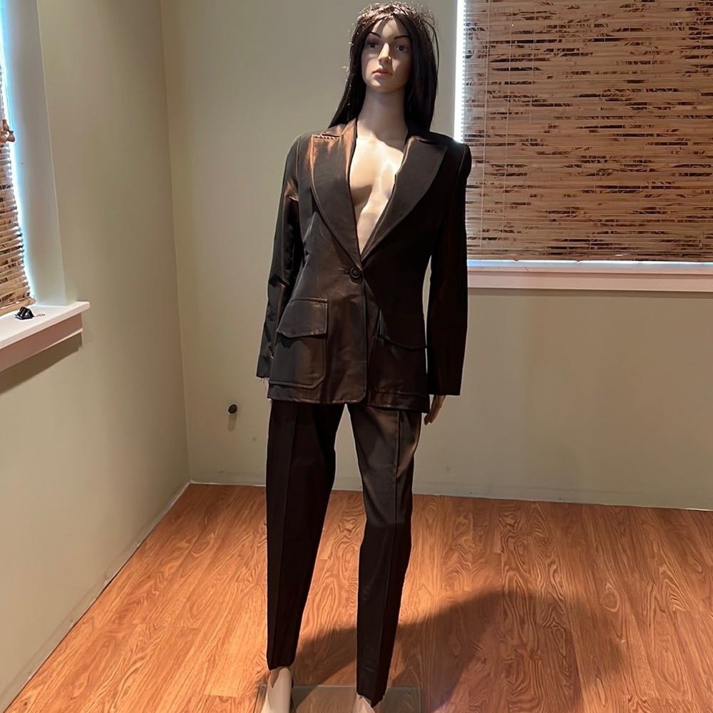 Paris Two Piece Blazer And Pant Set In Brown Copper Iridescent Size M/L